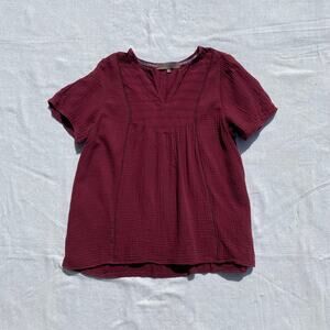 Berkley Jensen Cotton Gauze Short Sleeve Blouse Red Purple Medium Tunic Peplum